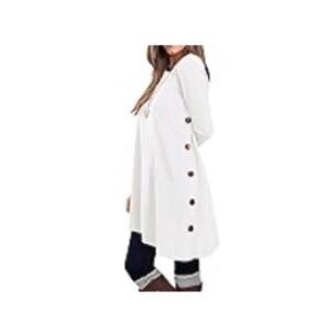 White Long Sleeve Crew Neck Asymmetrical Button Detail Tunic Size L